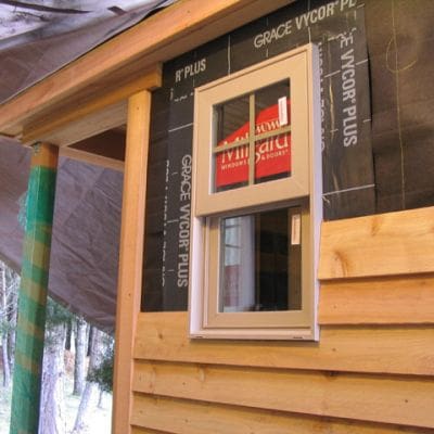 Cedar siding install with Vycor flashing, WRB, and corner boards, courtesty Todd Miller Architecture.