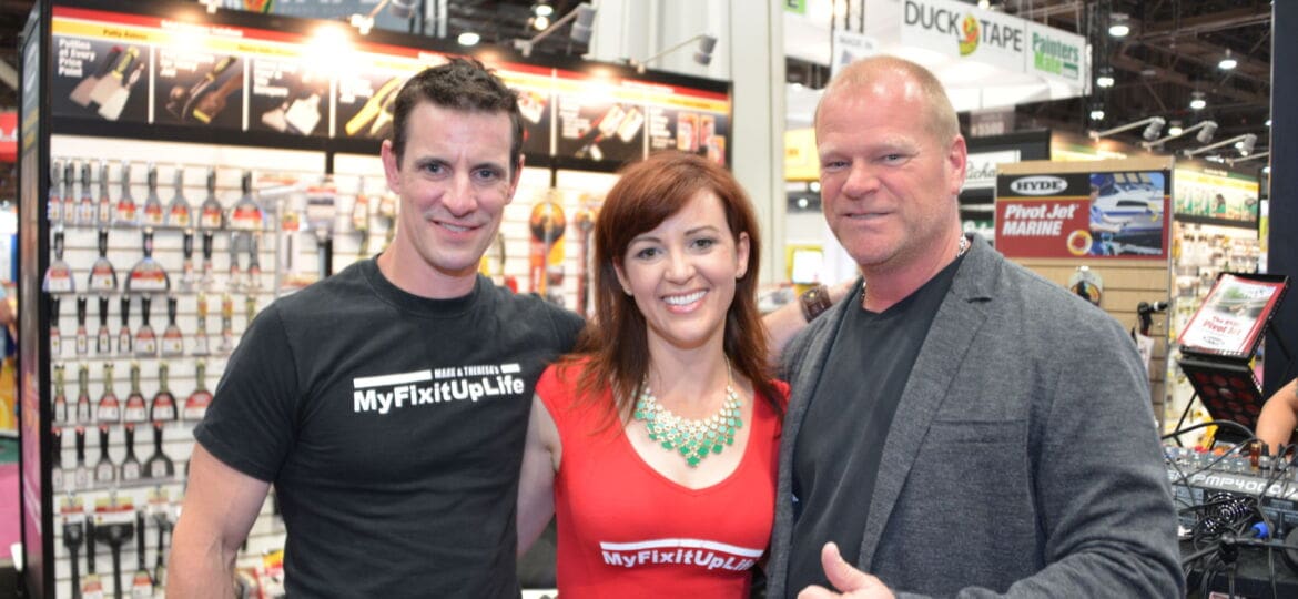 MyFixitUpLife's Mark and Theresa with Mike Holmes at the National Hardware Show
