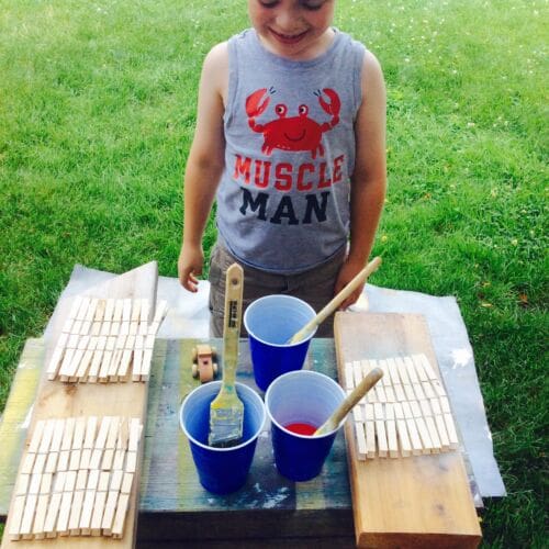 Jack is ready to start our kid craft for Fourth of July.