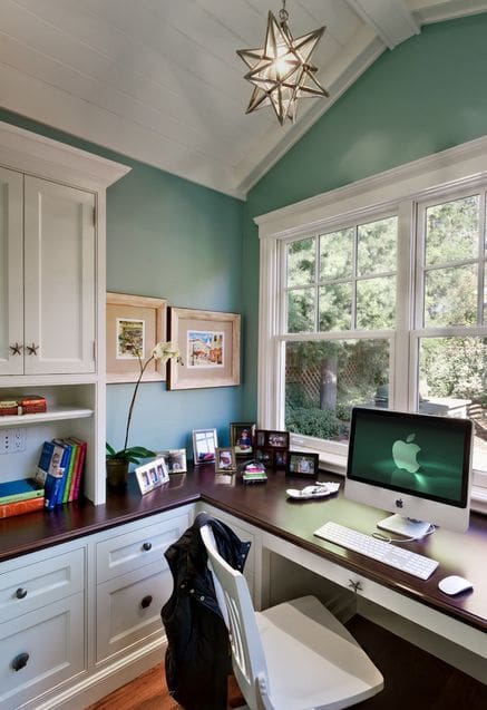 ‣ MyFixitUpLife Natural light and the color green both help to keep a sense of calm, and lower stress. Green also is the color most associated with success, so perfect for a home office. But only if you like the color.