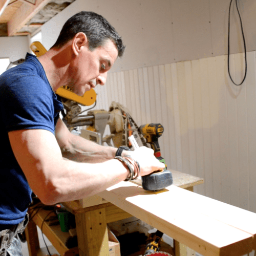 2016_MyFixitUpLife_Mark_Door Trim_Basement Renovation_Measuring cut_Miter Saw