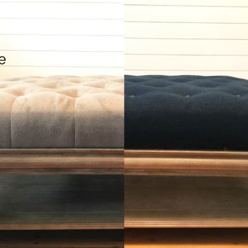 Ottoman before after Theresa MyFixitUpLife reupholster denim