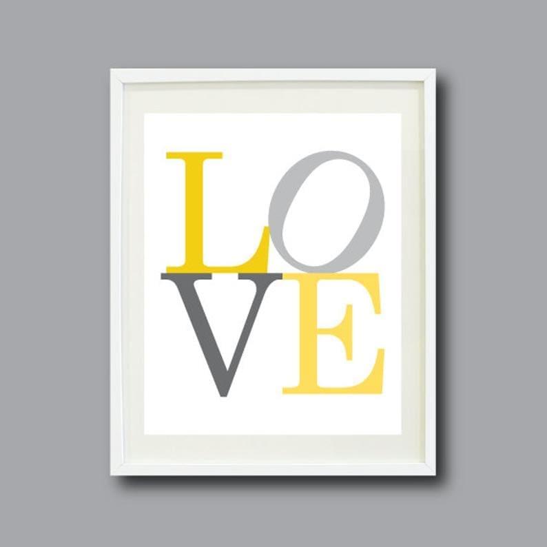 ‣ MyFixitUpLife Love print wall art ETSY yellow grey myfixituplife