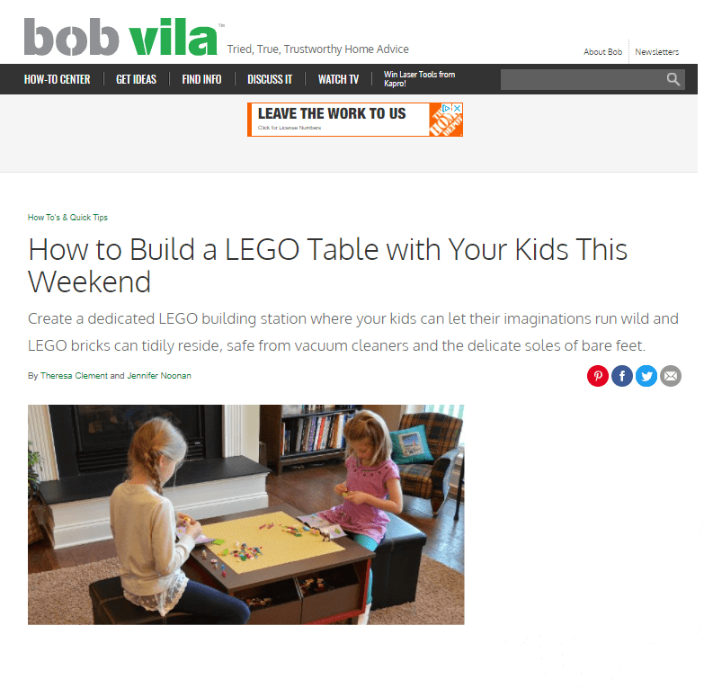 ‣ MyFixitUpLife BobVila How to Build a LEGO table