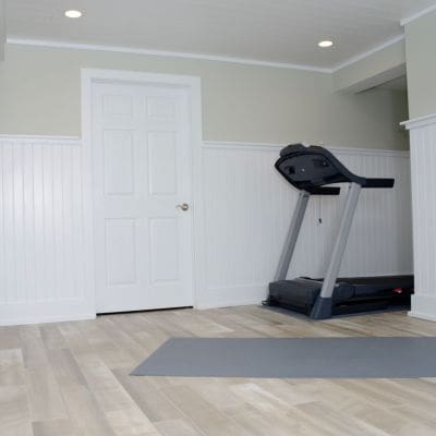 Basement remodel ceiling plank Armstrong Woodhaven