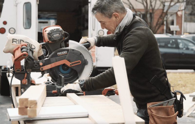 ‣ MyFixitUpLife Mark using Ridgid compound miter saw