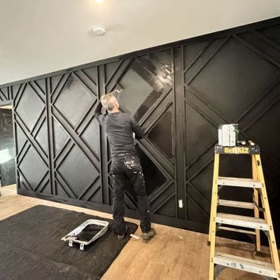Painting matte black geometric feature wall - MyFixitUpLife