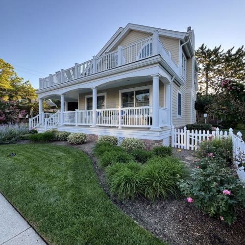 House porch fence landscaping trees