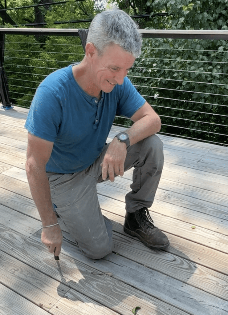 Mark wearing Brunt Workwear Sullivan boots while on a deck